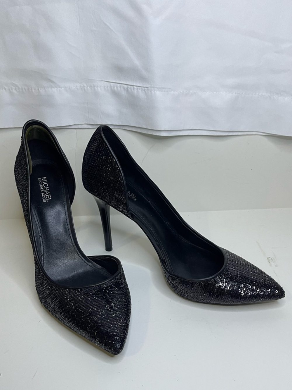 MICHAEL Michael Kors Black Sequin Pointed-Toe Stiletto Heels